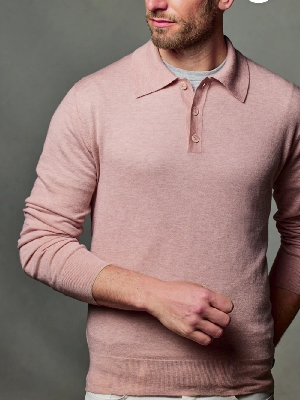 Giorgio Armani 100% Cashmere Long-Sleeve Polo in Pale Pink XL